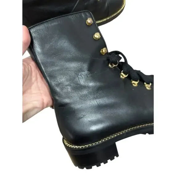 Stuart Weitzman Kolbie Black Leather Chain Combat Boot 39 Black
